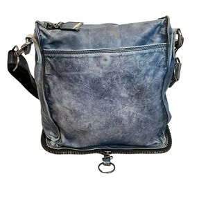 Diesel Blue Distressed Leather Crossbody Bag Denim Wash Messenger 2010 Y2k